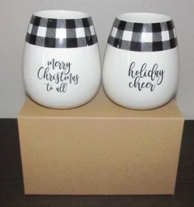 Modern Christmas Holiday Stemless Wine Glasses Cocktails Drinkware Set of 2 - Picture 1 of 4