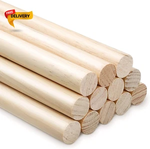 Pack of 12 Wooden Dowel Rods – 1/2 X 12 Inch round Unfinished Wood Dowel Rod 12 - Picture 1 of 8