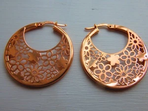 Gold Large Floral Hoop Earrings 9 Carat Rose Round PRICE DROP - Picture 1 of 3