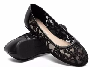 Greatonu Womens Shoes 7.5 Black Cut Out Slip On Loafers Lace Ballet Flats - Picture 1 of 16
