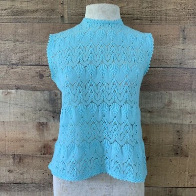 Top sin mangas acrílico tejido ganchillo delicado abierto vintage años 60 S/M Foto 1 de 4