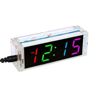 DC5V Digital Colorful LED Electronic Clock DIY kit Soldering Board W/Clear Case - Picture 1 of 12