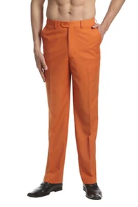 CONCITOR Men's Dress Pants Trousers Flat Front Slacks Solid ORANGE Color - Picture 1 of 2