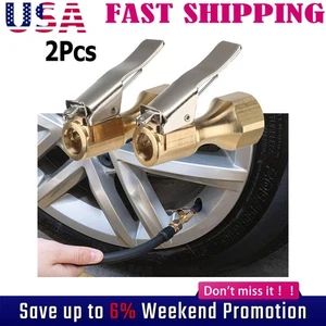 2xPcs Tire Inflatable Straight Brass Open Flow Air Chuck Lock-On Clip 1/4" NPT M - Picture 1 of 15