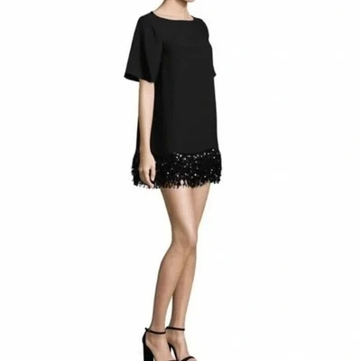 Mini Vestido Kate Spade NY Talla M Negro Con Cuentas Flecos Dobladillo Manga Corta Foto 1 de 4