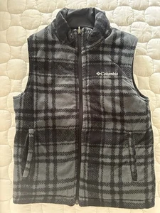 Columbia Reversible Vest Youth Small (8) Puffer Black Plaid Unisex Kids Fleece - Picture 1 of 4