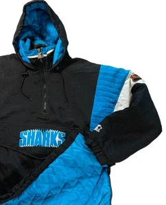 Vintage Starter San Jose Sharks Jacket Mens Large 1/2 Zip NHL Puffer 90s - Picture 1 of 11