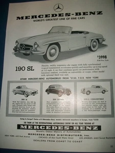 1956 Mercedes-Benz 190 SL Auto Show Programm Auto Anzeige-$3998-NY Chicago LA Händler - Bild 1 von 1