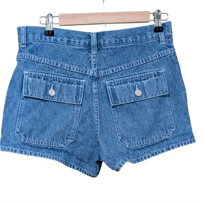 Pantalones cortos vaqueros vintage años 90 Y2K Moda Int'l bolsillos con solapa pantalones cortos vaqueros algodón talla 10 Foto 1 de 4