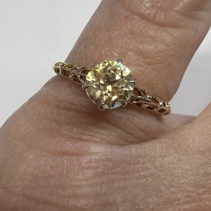 Anillo solitario antiguo oro rosa 14k limón citrino talla 6 - Imagen 1 de 6