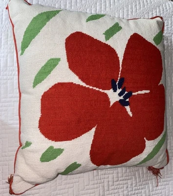 Poppy Floral Embroidered Throw Sofa Pillow- 16 x16" -fits w Mackenzie Child's - Image 1 of 4