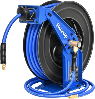 Retractable Air Hose Reel, 3/8" X 75Ft Air Compressor Hose Reel Auto Rewind Hybr - Image 1 of 4