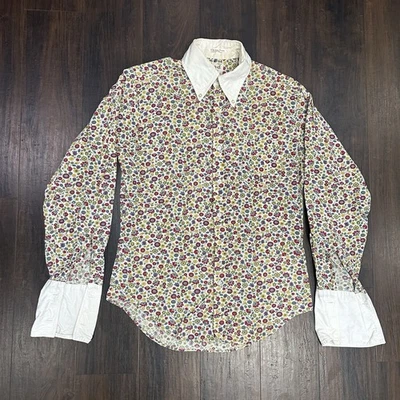 Vintage 60s 70s The Mod by Campus Flower Shirt M French Cuffs Mod Dandy - Image 1 of 4