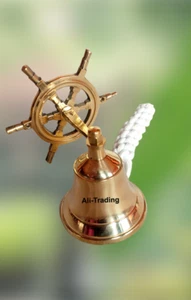 Nautical Solid Brass Wall Hanging Ship Bell Ship Wheel Door Bell - Picture 1 of 5