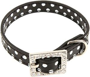 6-7.5" Neck Puppia Dog Collar Victoria Artificial Leather Black w White Dots Sm