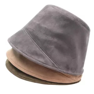 Women Solid Suede Bucket Hat Solid Color Lined Camping Hunting Fisherman Cap - Picture 1 of 8