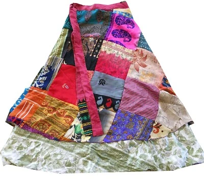 White English Flowers Silk Patchwork One Size Skirt Summer Wrap Around  - Image 1 of 2