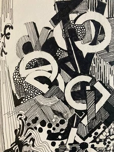 Beau Dessin Encre lettre lettrage, culture, Cubiste Post Cubisme Papier 1995 Art - Foto 1 di 7