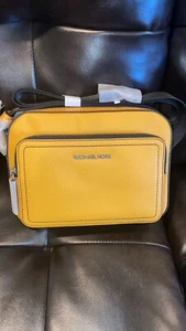 Michael Kors Medium Dome Crossbody Leather Golden Rod Handbag Yellow NEW - Picture 1 of 10