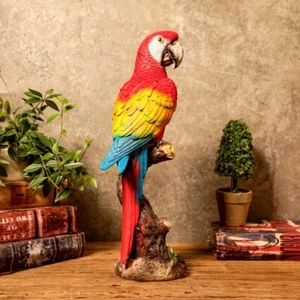 Red Parrot Bird Sculpture Outdoor Ornament Handcraft Home Desktop Decoration - Picture 1 of 6