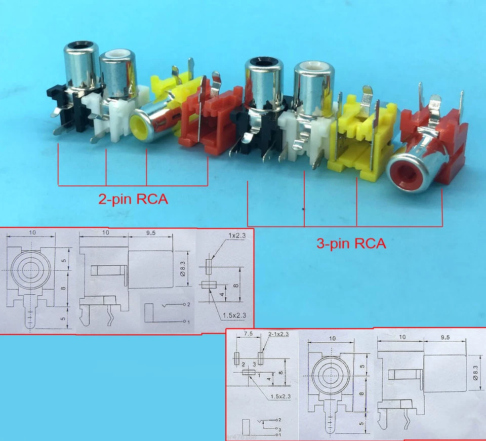 Lot color 2-pin/3-pin RCA Socket Conversion Panel Mounting For Amplifier TV CCTV - Image 1 of 4