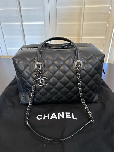 Chanel Materasso borsa da bowling nera borsa tote borsa a mano borsa a 2 vie