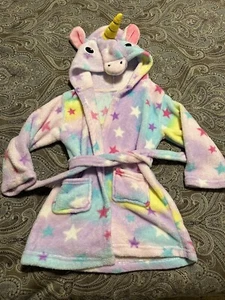 Kids Super Soft 3D Animal Unicorn Star Print Hooded Bathrobe Dressing Gown 5-6 - Picture 1 of 4