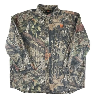 Bushmaster Shirt Mens 2XL Green Mossy Oak Ripstop Camo Long Sleeve Button Up - Image 1 of 4