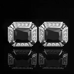 Men Cufflinks Black Crystal French Shirt Zirconia Wedding Party Cuff Links Gift - Picture 1 of 2
