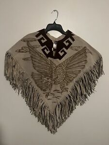 Vintage Suede Leather Cowboy Mexican Poncho With Fringe/Eagle/Kids (3-8 Years)