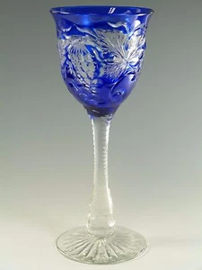 STEVENS & WILLIAMS Crystal - Cobalt Overlay Fruiting Vine Hock Wine Glass - Picture 1 of 4