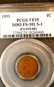 1891 Indian Cent, Doubled Liberty, DDO S-1 PCGS VF-25 - Picture 1 of 3
