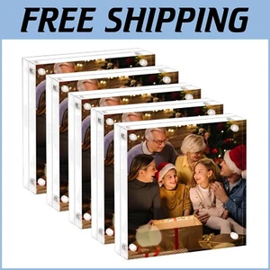 Elegant 5-Pack Acrylic Picture Frame - 6x6 Double-Sided Magnetic Display - Picture 1 of 9