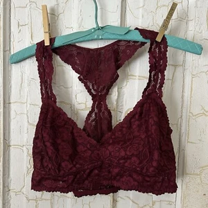 Burgundy Floral Lace XL Balconette Racerback Sheer Romance Sexy Bra NO BRAND NWT - Picture 1 of 4