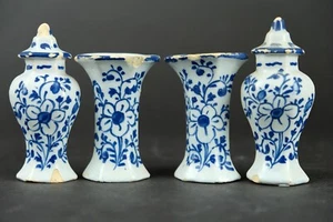 Antique small Dutch Delft garniture of vases 18th / 19th century 9cm - Picture 1 of 9