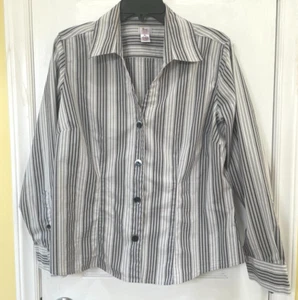 Bass shirt size XL gray black white stripe button stretch business career work - Picture 1 of 8