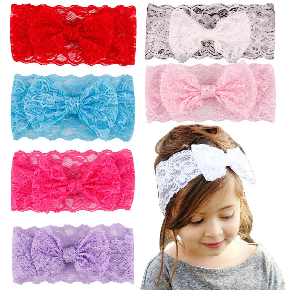 2025 6PCS Baby Toddler Headbands Lace Bow Flower Hair Accessories Red/White/Blue - Image 1 of 4
