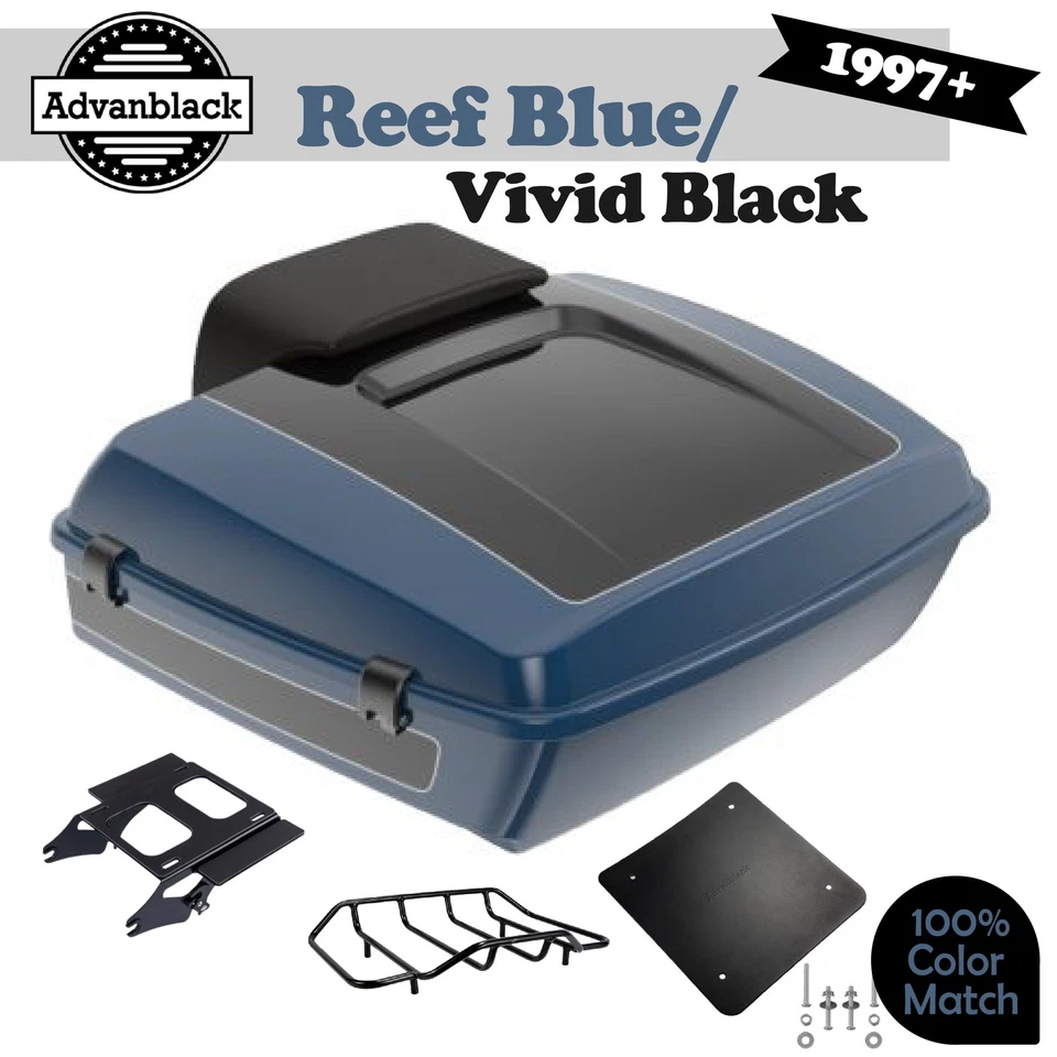 Soporte de montaje Reef Blue/Vivid Black Chopped Tour Pack 2-UP para 97+ Harley Foto 1 de 4