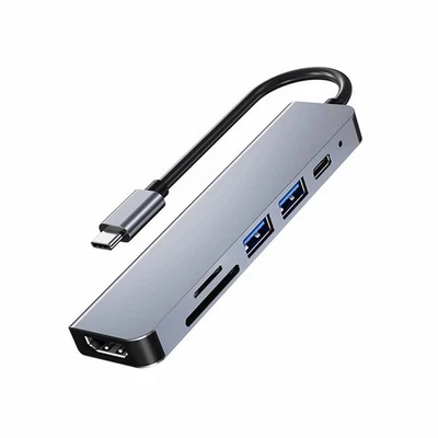 6 in 1 HDM/TF SD Card Slot/USB Port Type-C Multiport USB Hub Adapter 4K HDMI - Image 1 of 4