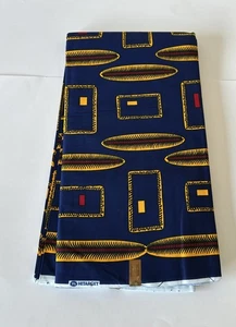African Print Fabric, Ankara - Blue , Yellow Fabric - Picture 1 of 3