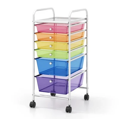 6 Drawer Rolling Storage Cart Office Scrapbook Organizer Colorful - Image 1 of 4