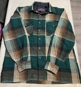 Backpacker Sportswear Mens Vtg Flannel Shirt Green Brown Plaid Flap Pocket Sz L - Picture 1 of 11