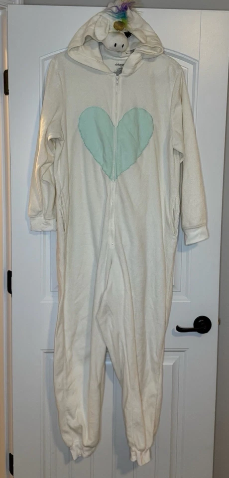Pijama Xhilaration unicórnio branco adulto uma peça chifre de ouro arco-íris Halloween GG - Imagem 1 de 4
