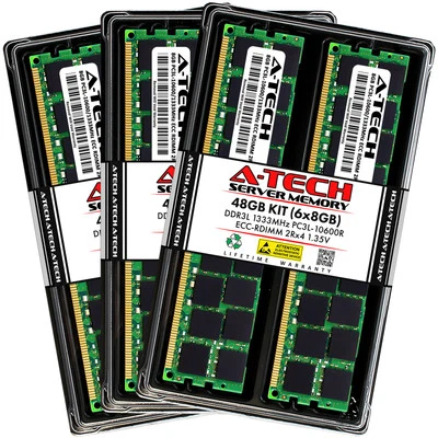 A-Tech 48GB 6x 8GB 2Rx4 PC3-10600R DDR3 1333 LV ECC RDIMM REG Server Memory RAM - Image 1 of 4