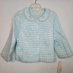 Neu mit Etikett Vintage Barbizon Satin Serene gesteppte Bettjacke Damen L Candy Puff blau - Bild 1 von 11