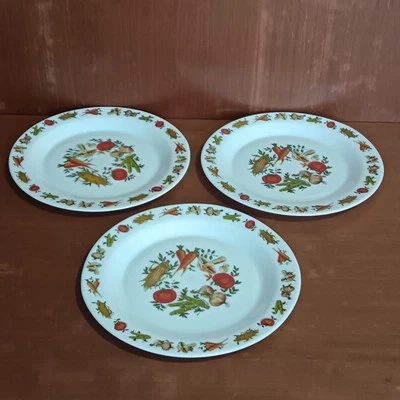 Assiettes Plates Arcopal Modèle Prairie, Légumes, Lot De 3, Vintage  - Photo 1/4