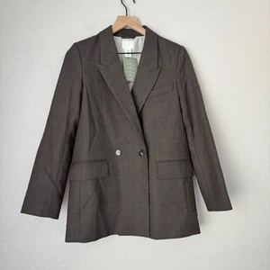 NWT H&M Women's Double Breasted Blazer Coat Career Workwear Checkered Size XS - Picture 1 of 11