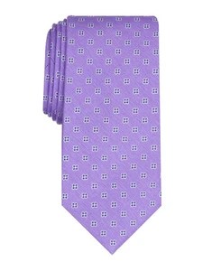 CLUBROOM Mens Purple Floral Neat Polyester Classic Neck Tie - Picture 1 of 5
