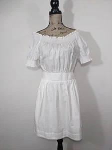 NWT J Crew S Dress White Smocked Puff-Sleeve Cotton Poplin Pockets A-Line AY883 - Picture 1 of 12