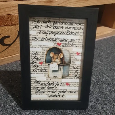 Upcycling Dekobild Buchseiten Bild Maus Spruch  Kunst Unikat Geschenkidee - Bild 1 von 3
